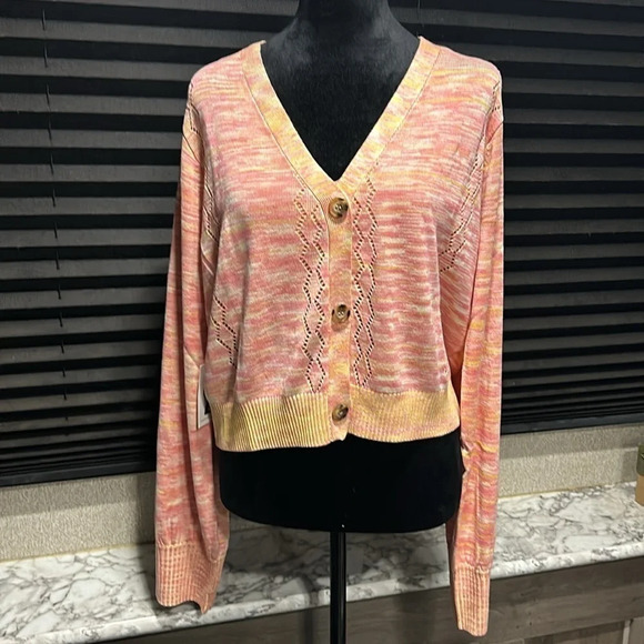 Callahan Knitwear Cropped LS Cardigan Bralette Pink &‎ Orange Set Large  NWT - Picture 6 of 14